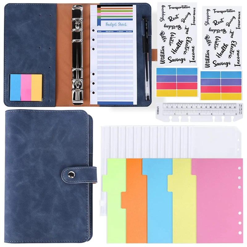 

NEW-Ring Binder, A6 Binder Budget Notebook,With Clear Binder Covers, Budget Sheets, Label Stickers, For Budget Planner