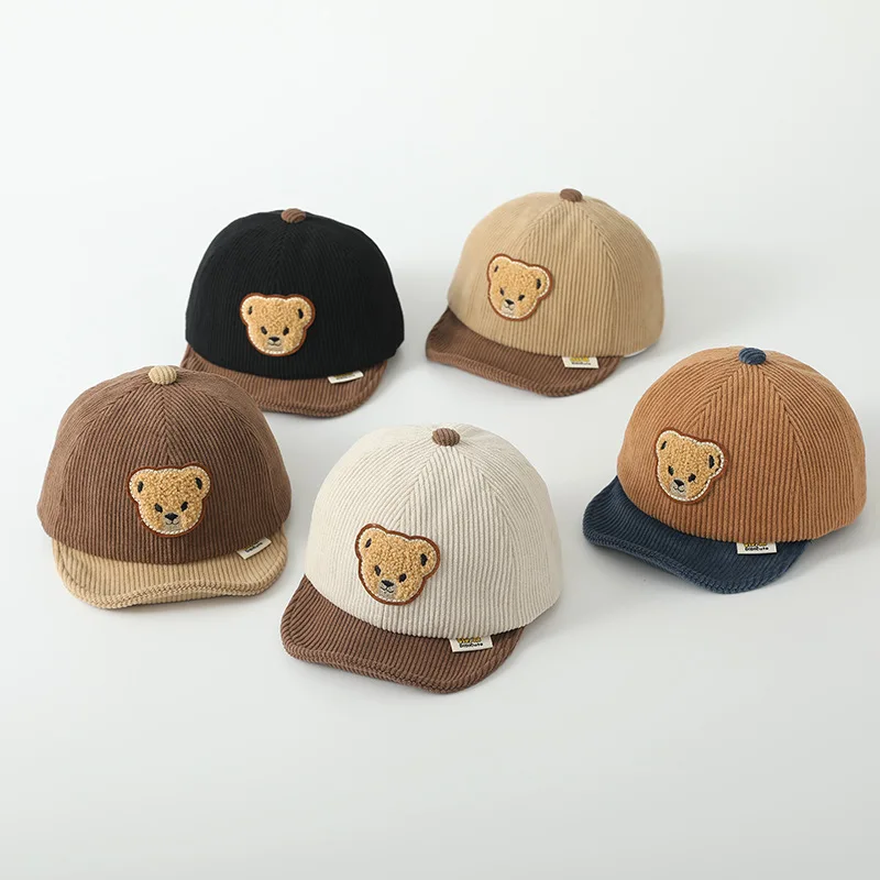 

Autumn Winter Corduroy Baby Peaked Cap Cartoon Bear Toddler Adjustable Baseball Caps For Boy Girl Outdoor Casual Sun Visor Hats