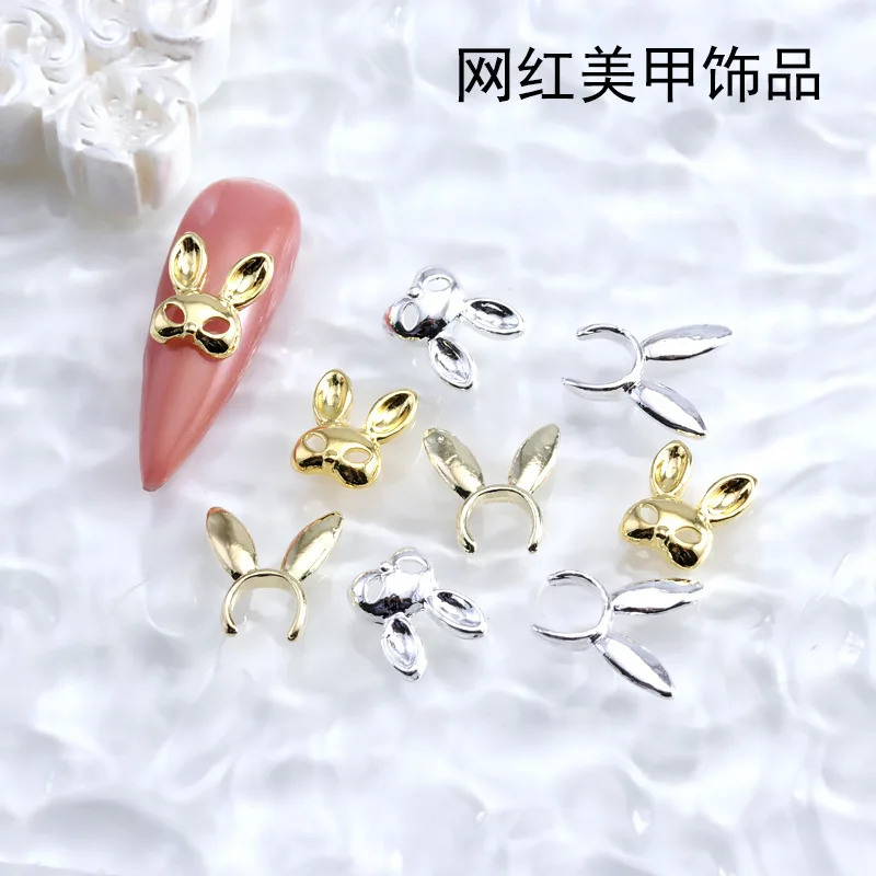 

20pcs 2023 New Year Rabbit Head Nail Charms Gold Silver Metal Rabbit Butterfly Ribbon Jewelry Nail Art Decoratio DIY Accessories