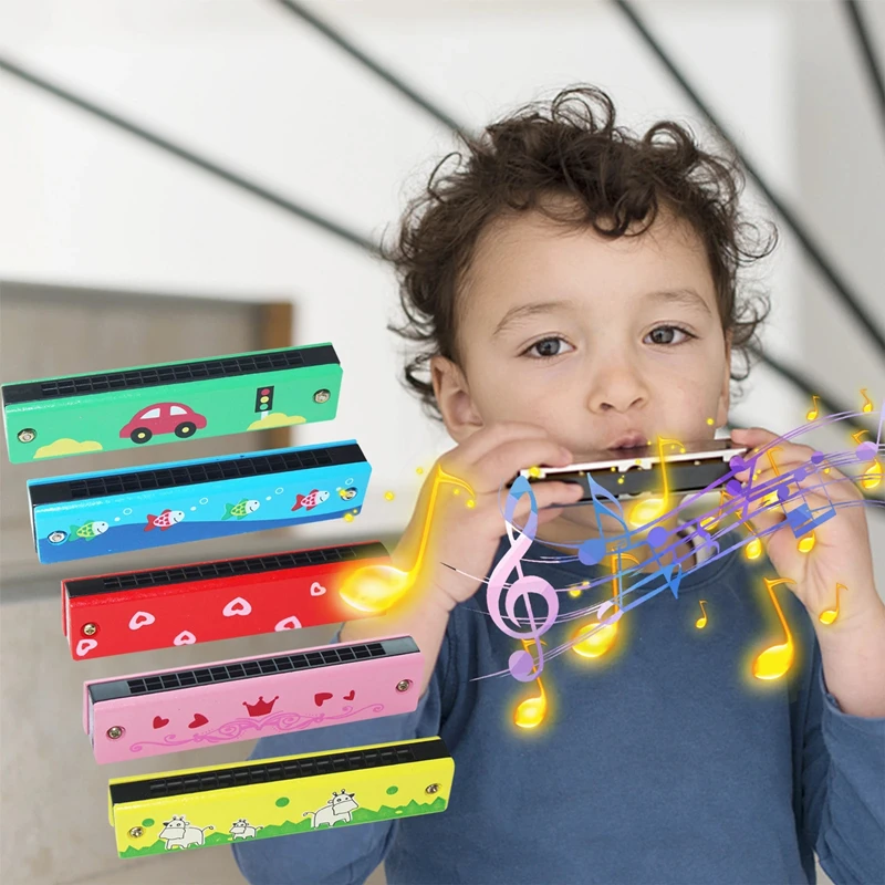 

Детская деревянная двухрядная гармоника с 16 отверстиями, милая мультяшная Детская Музыкальная развивающая игрушка для начинающих