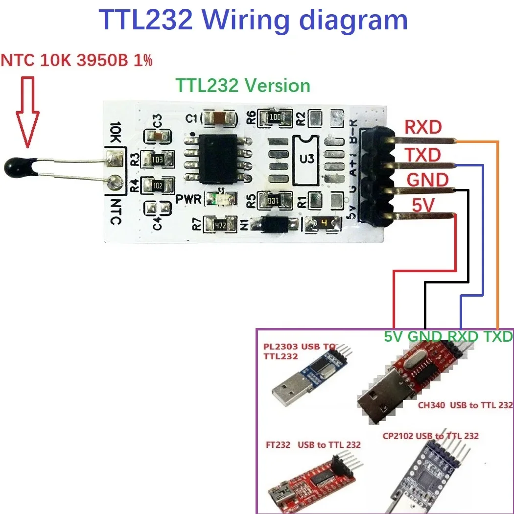 2 шт NT38D01 10K 3950 NTC термисторный коллектор Mini RS232(TTL) 1k-100K модуль измерения значения
