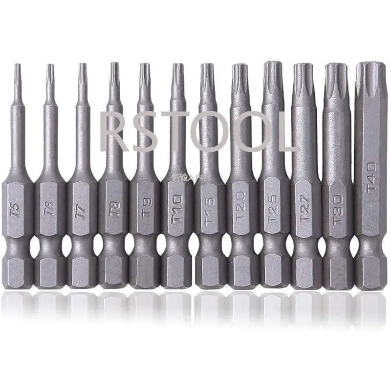 12pcs 50mm Torx Screwdriver Bits With Hole T5  T9 T10 T15 T20 T27 T30 T40 1/4 Inch Hex Shank Electric Screw Driver Star Bit Set