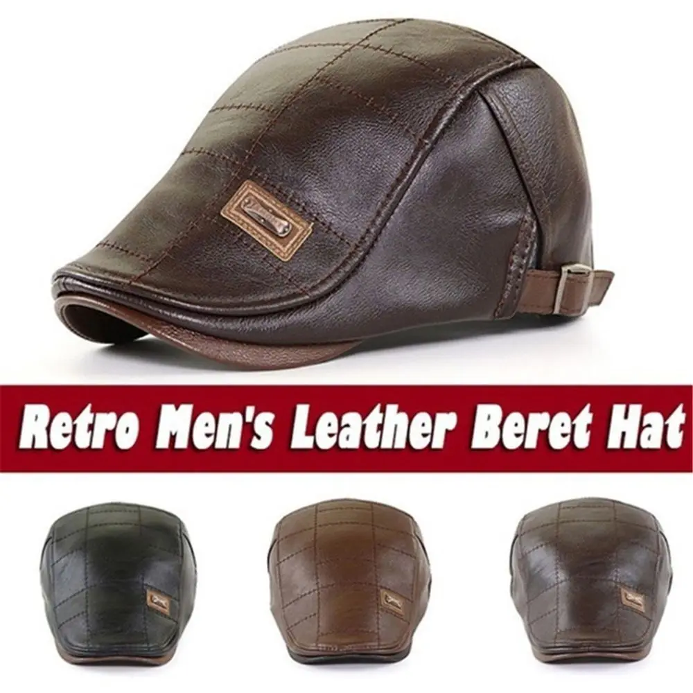 

Берет из искусственной кожи, элегантная зимняя теплая Регулируемая Кепка с козырьком, кепка газетчика, мужская Кепка