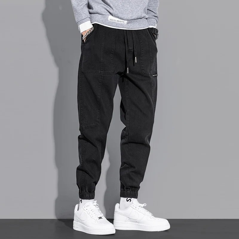 2022 Designer Fashion Men Jeans Loose Fit Spliced Casual Cargo Pants Streetwear Japanese Vintage Hip Hop Joggers Harem Trousers