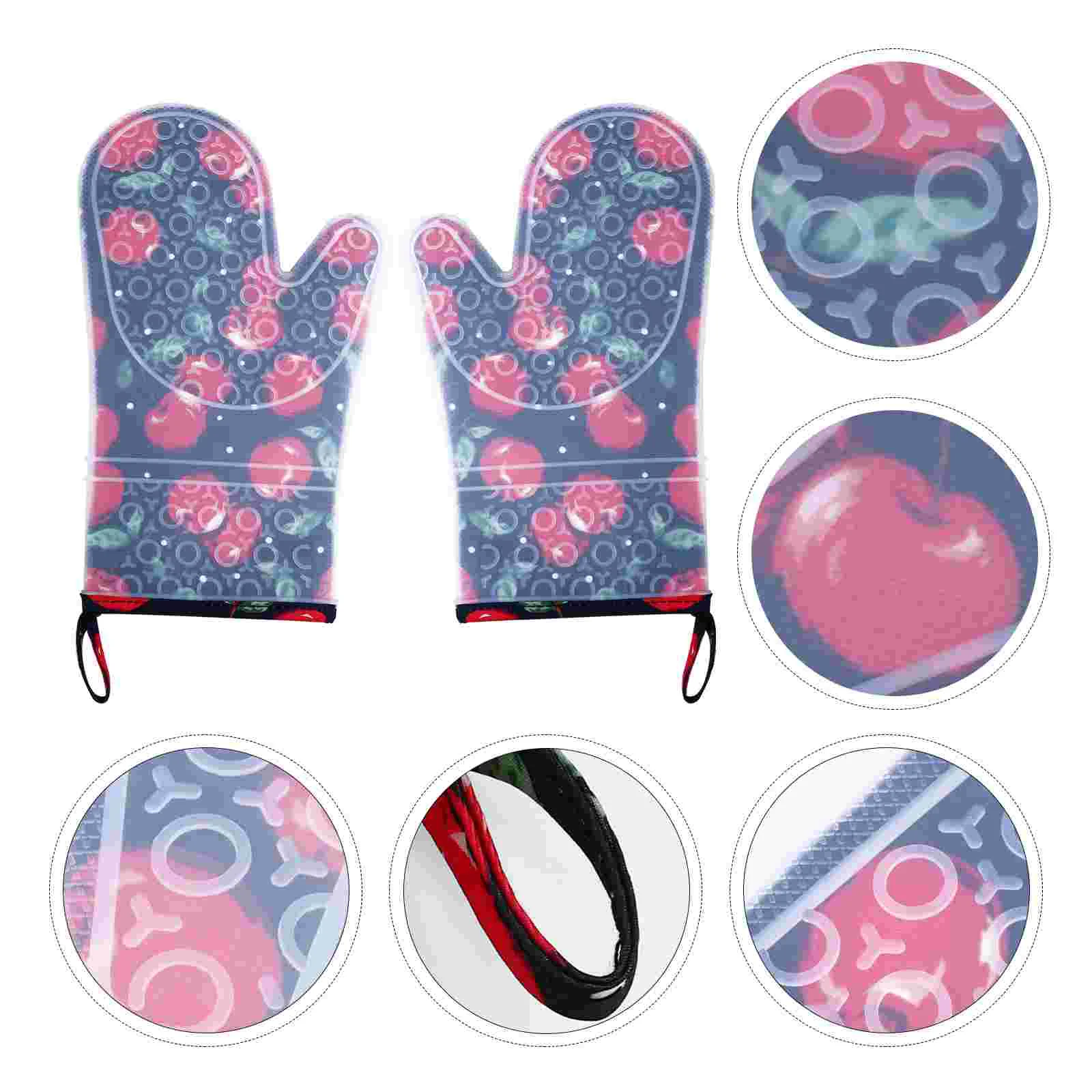 

Gloves Silicone Barbecue Oven Mitts Grill Christmas Grilling Printingfireplace Cooking Mitt Kitchen Potholders Proof Heat