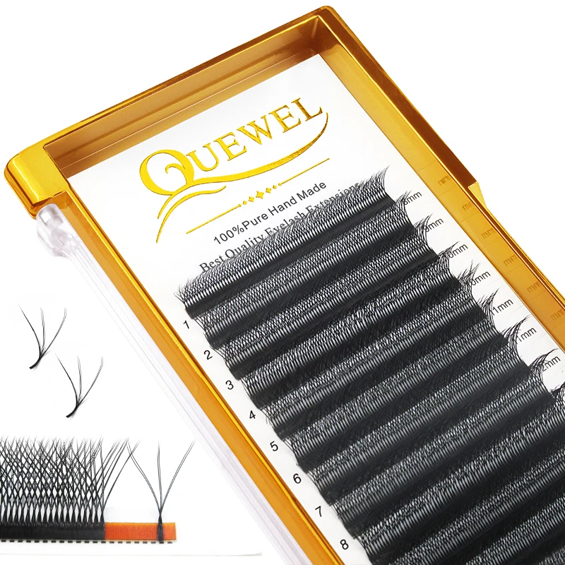 

Quewel 3D W Volume Faux Eyelash CC/D/DD 8-15mm Mix False Eye Lash Double Tip Russian Fan New Individual Private Label Wholesale
