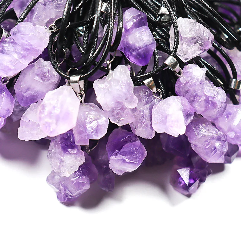 

12/1pcs Natural Uruguay Amethyst Rough Stone Pendant Energy Healing Gemstone Pendant Necklace Chakra Stone for Jewelry Making