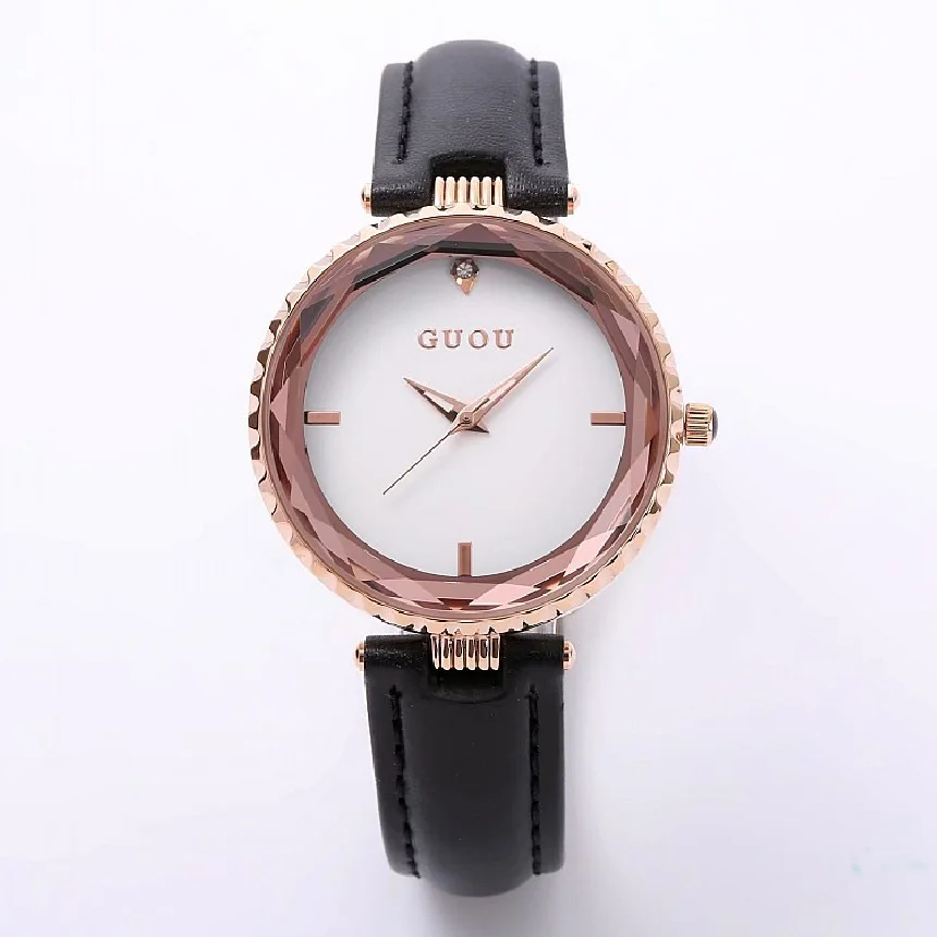 

2018 Women's Watches GUOU Ladies Watch Women Wrist Watches Bracelets For Women Montre Femme Auto Calendar Clock Leather Saat