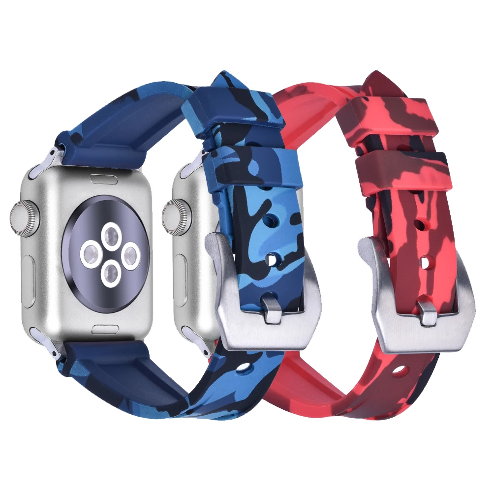 

Camouflage Silicone Strap For Apple Watchbands 40mm 44mm 38mm 42mm 41mm 45mm Rubber Bracelet iWatch Serie 4 5 6 7 SE 8 Band 49mm