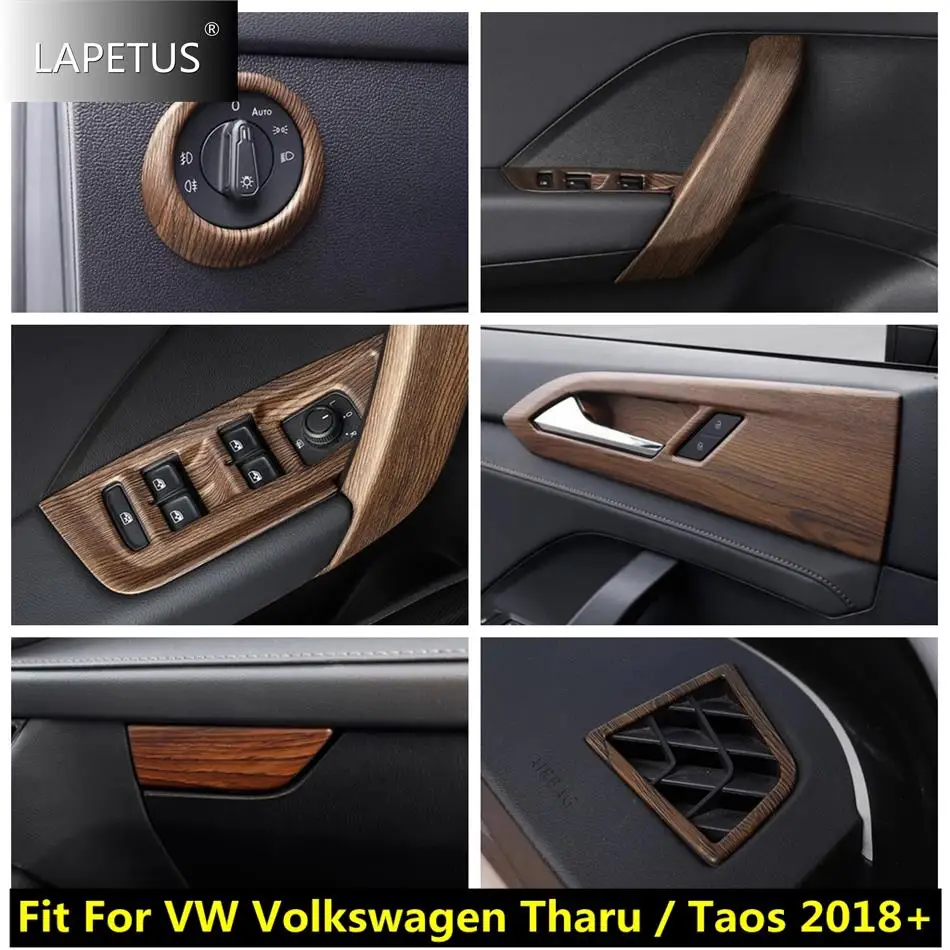 

Door Armrest / Window Lift Button / Head Lights Cover Trim For VW Volkswagen Tharu / Taos 2018 - 2023 Wood Grain Car Accessories
