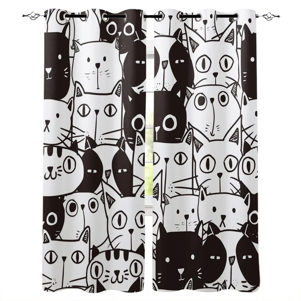 

Cenefa de gato blanco y negro con dibujos de mascotas, tratamiento de ventana, cortinas para sala de estar, baño, cocina, 3D HD