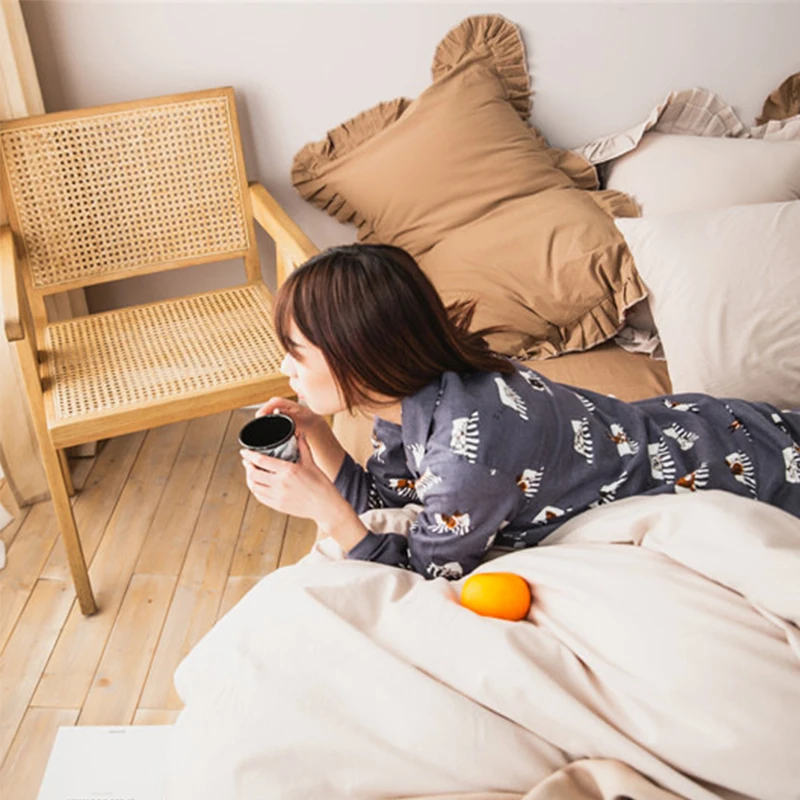 

Пижамный костюм XIHUO для влюбленных с милым рисунком животных, пижама с длинным рукавом из чистого хлопка на весну и лето, Повседневная Домаш...