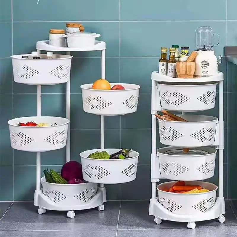 

360-Degree Rotating Vegetable Rack Kitchen Floor Multi-Layer Multi-Functional round Dedicated Vegetable Basket Storage Rack