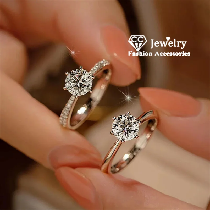 

CC 1 Carat Wedding Rings For Women Silver Color White Cubic Zirconia Stone Engagement Jewelry Fashion Accessories Gift CC633