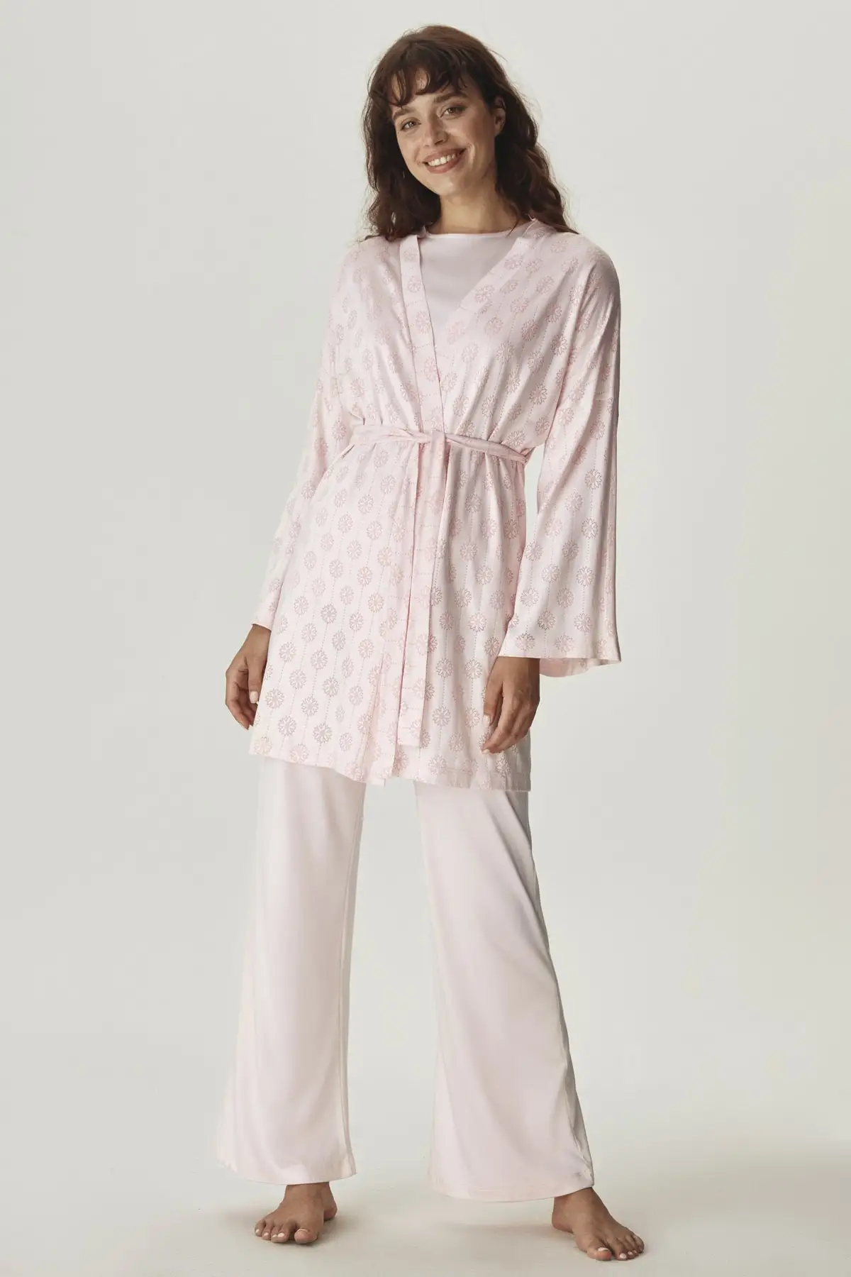 

Dressing Gown polyviscose Pink Pink Patterned Fashion Robe Robe Robe Robe Sexy Peignoir Kimono Bride Sleepwear Night Gown
