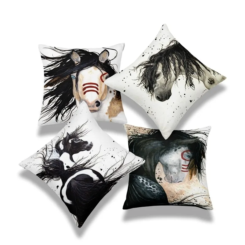 

4 шт. Набор наволочек с рисунком акварельных лошадей из 4 предметов