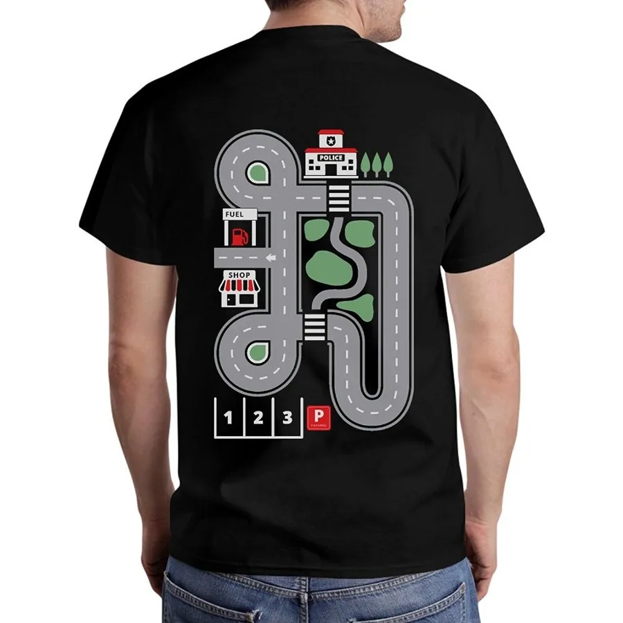 

Funny Printed Cars Toys Track on Daddy's Back T-Shirt Cotton O-Neck Short Sleeve Men's T Shirt New Size S-3XL