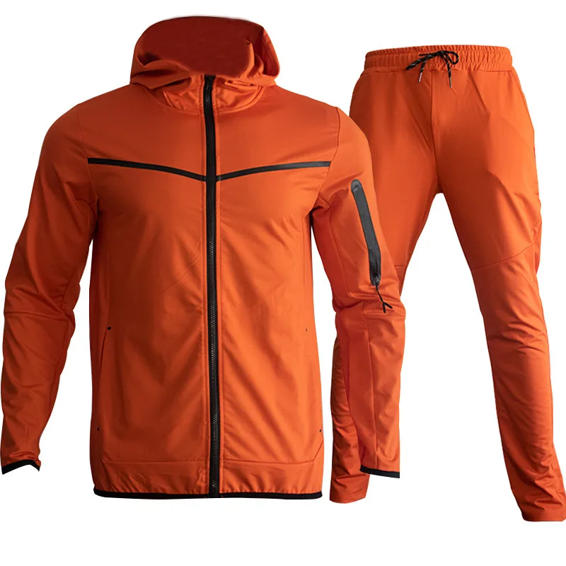 2022 custom autumn patchwork cotton casual sportswear zipper hoodie sweatsuit jogger two piece set track suit men's sets