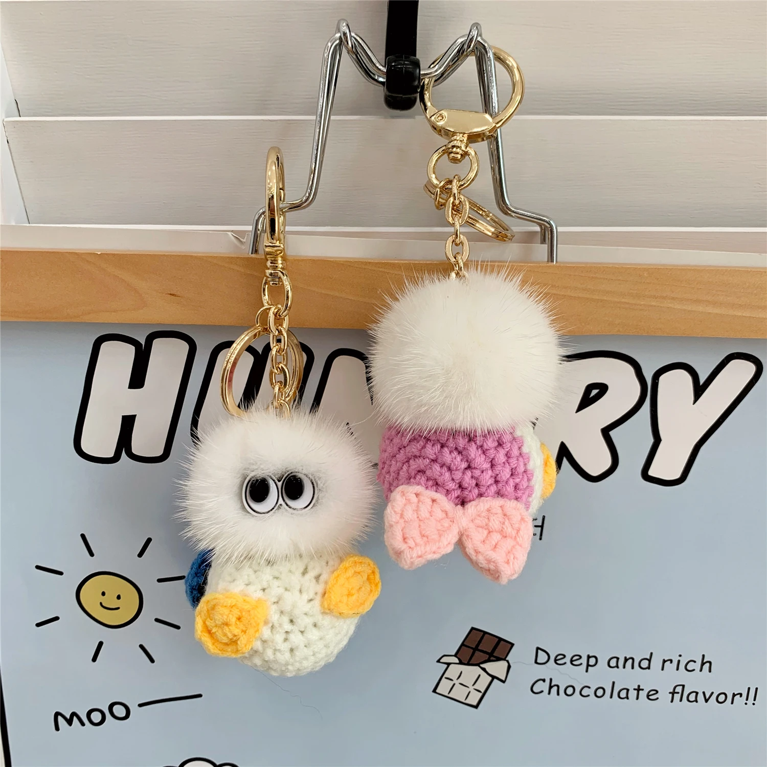 

Cute Donald Duck Fur Ball Doll Keychain Rean Fur Mink Fur Bag Pendant Cartoon Plush Pendant Birthday Gift
