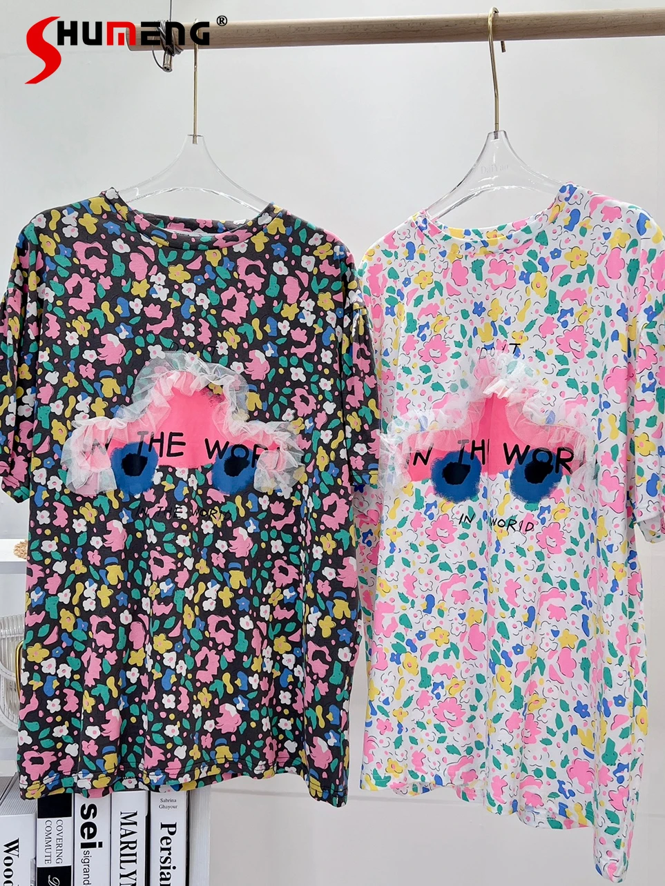 

Korean Fashion Lace Retro Printed T-shirt Women Retro Floral Loose-Fitting Casual Tshirt Female Trendy 2022 Summer New Clothes