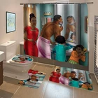 Комплект водонепроницаемых штор для душа для купания, нескользящий коврик для ванной комнаты для девочек из Африки, ковер, чехол для сиденья унитаза, моющаяся ткань из полиэстера