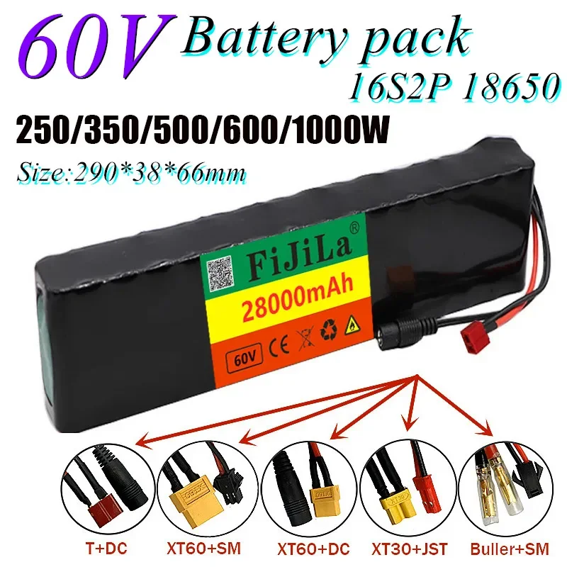 

Batterie Li-ion 60V 16S2P 28ah 18650, 67.2V 28000mAh, Pour Vélo Et Trottinette électrique Avec BMS 1000Watt