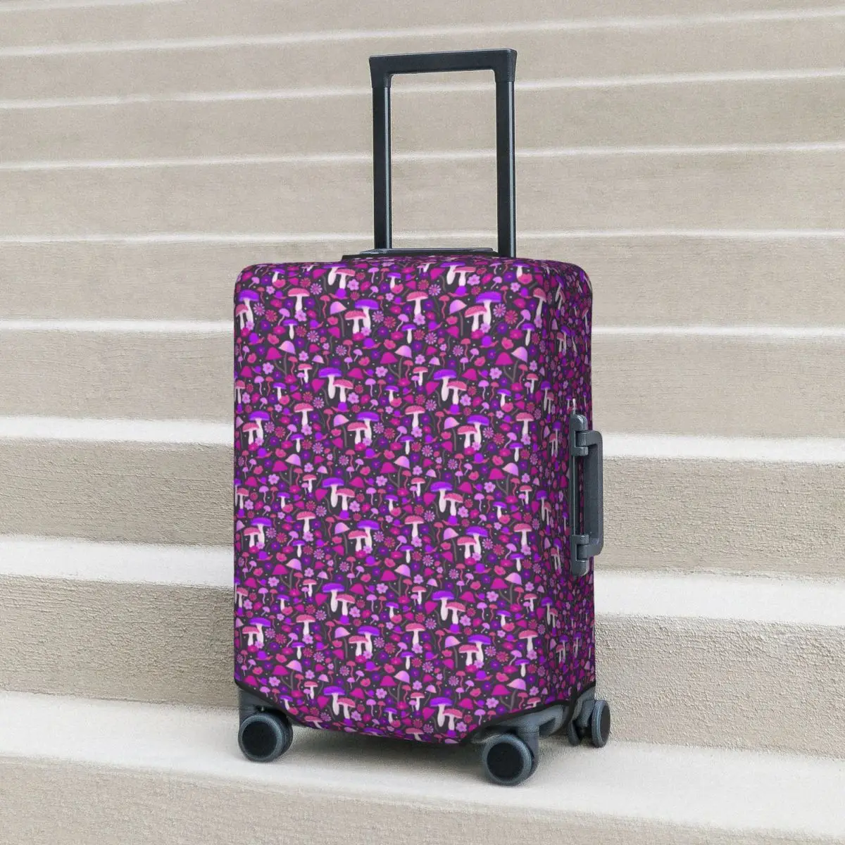 

Purple Magic Mushroom Suitcase Cover Cute Trippy Floral Holiday Business Practical Luggage Case Protector
