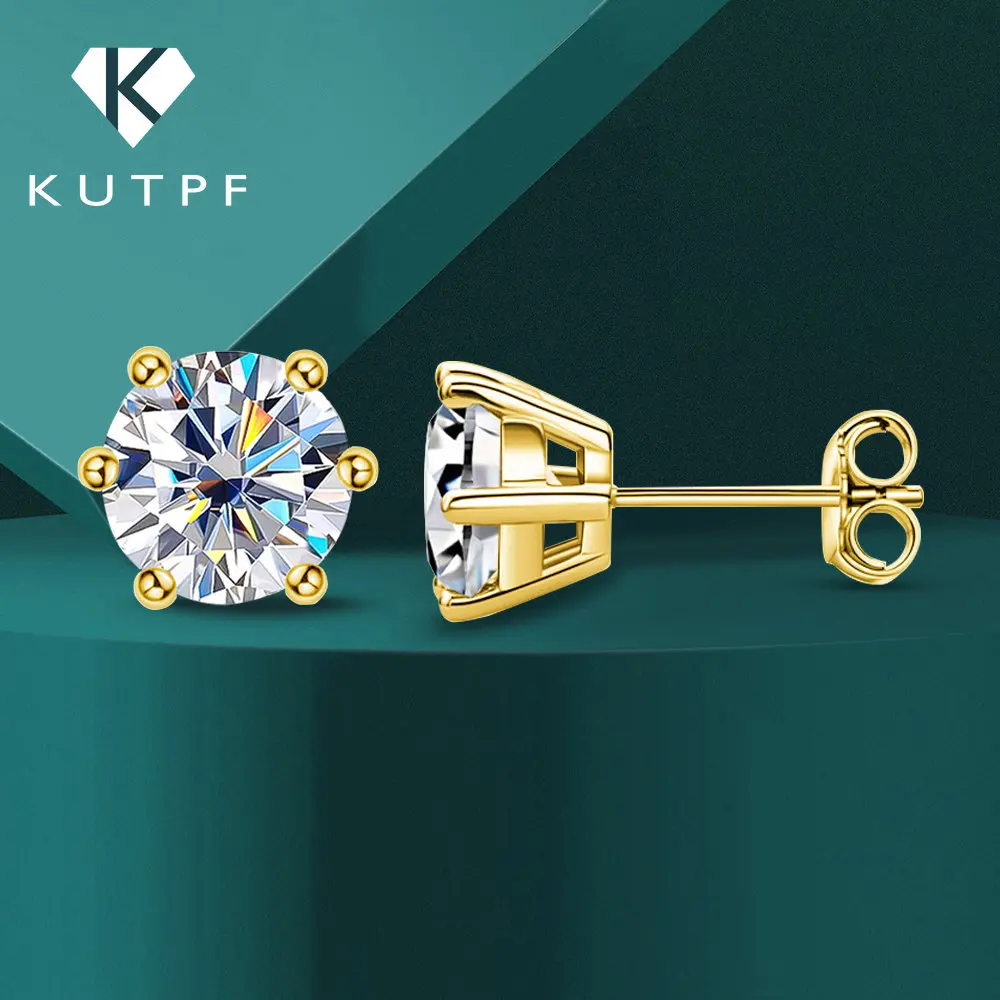 

6 Prong Moissanite Stud Earrings D Color Brilliant Round Cut Lab Diamond 18K Yellow Gold Plated 925 Silver Earrings with GRA