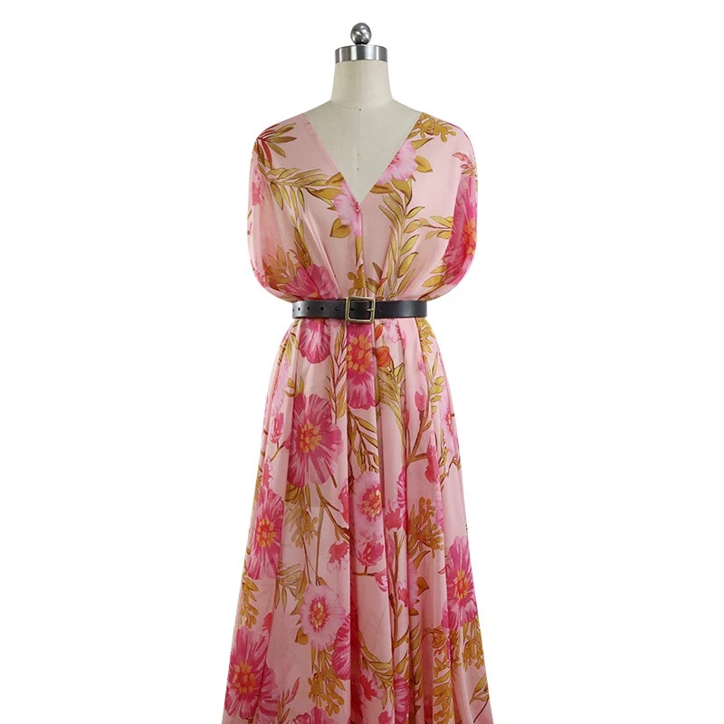 Модное новое розовое платье-рубашка из 100% шелковой ткани Роскошная ткань класса