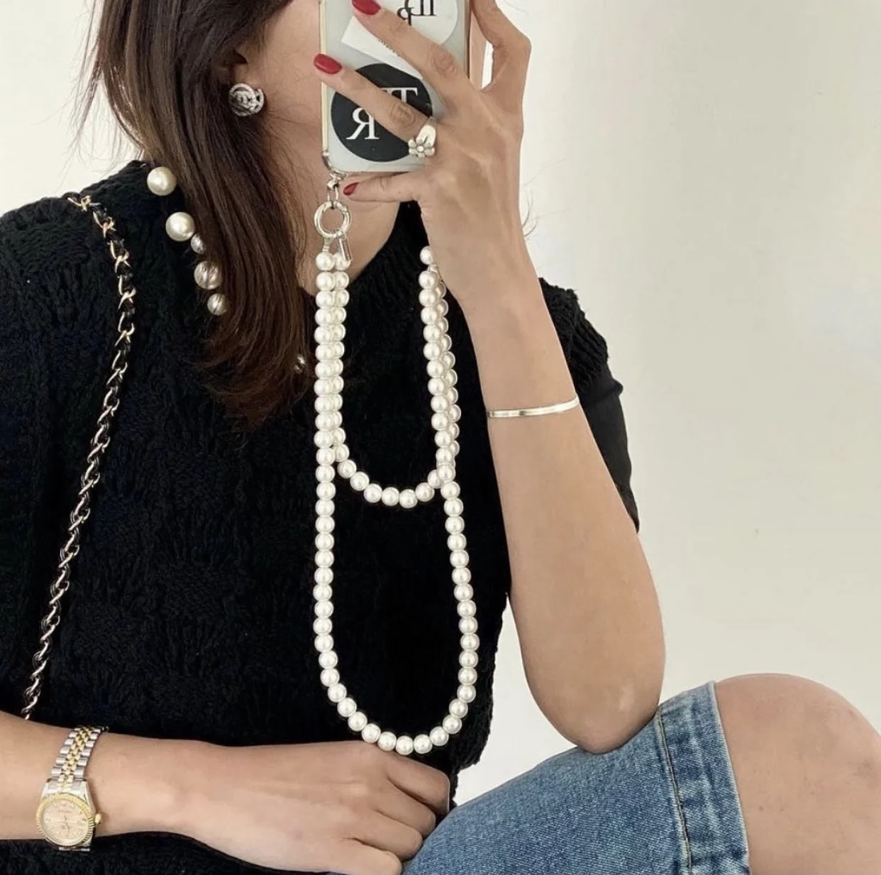 

Korean Ins Fashion Pearl Chain for Iphone13pro/12/11Promax/Xr/78Plus/Xsmax Phone Case