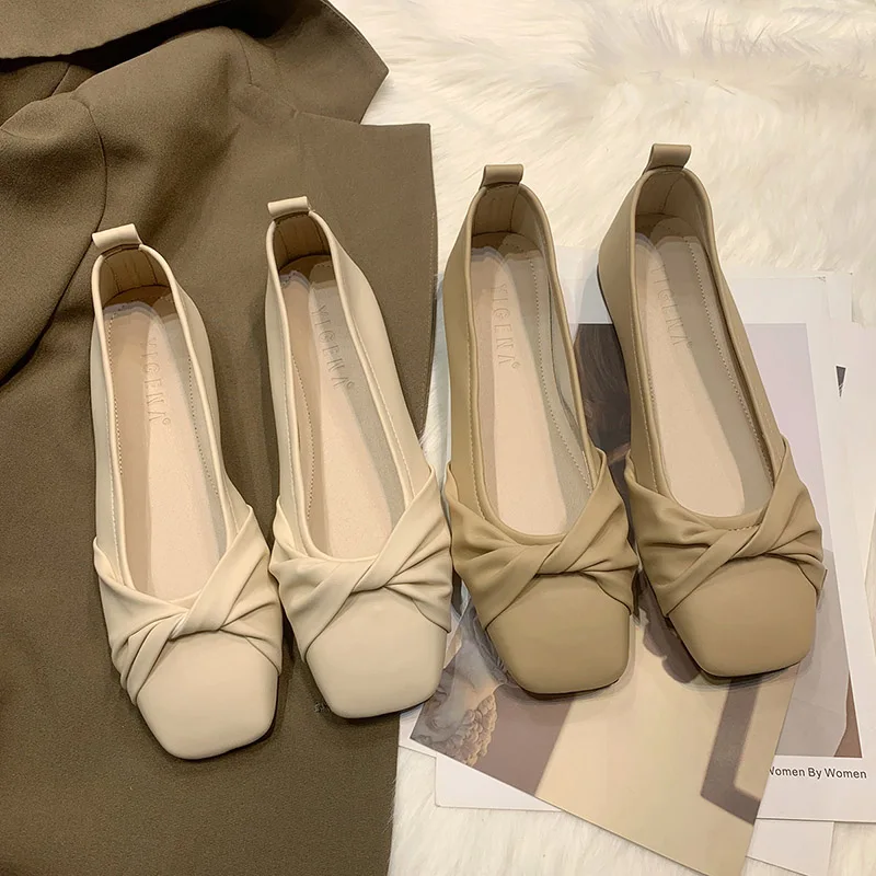 

Туфли-лодочки женские плиссированные на низком каблуке, квадратный носок, без застежки, балетки, удобная офисная обувь, 9776N