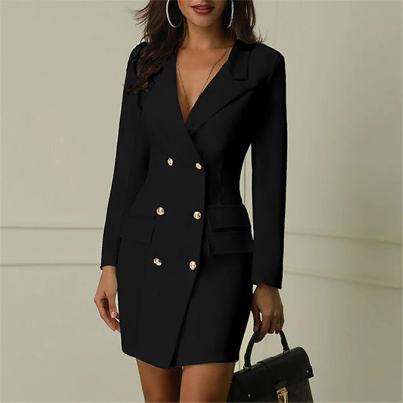 

Women Elegant Blazer Dress Office Casual Blue White Black Dresses Spring Autumn Slim Suit Outfits Outwear Clothing Suit Dress