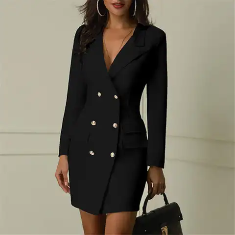 Women Elegant Blazer Dress Office Casual Blue White Black Dresses Spring Autumn Slim Suit Outfits Outwear Clothing Suit Dress