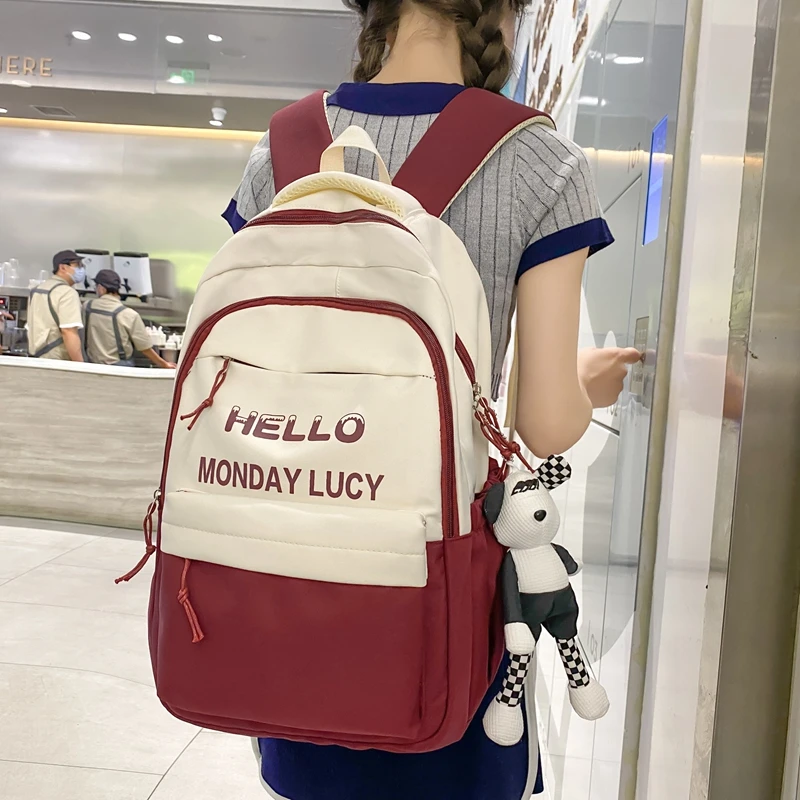 Fashion Letter Women Backpack Men Multi Pocket Waterproof Laptop Backpack Nylon School Bags For College Students Cute Book Bag