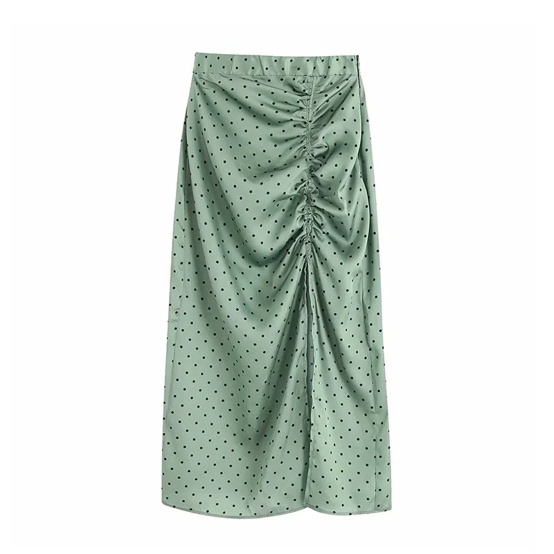 

Huaxiafan Women Vintage Elegant Polka Dot Pleated Skirt Fashion Elastic Waist Side Zipper Slit Female Skirts Chic Faldas Mujer