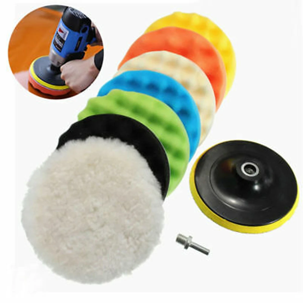 

5"/6"/7"Car Polishing Disc 8Pcs/Set Self-Adhesive Buffing Waxing Sponge Wool Wheel Polishing Pad For Car Polisher Drill Adapter