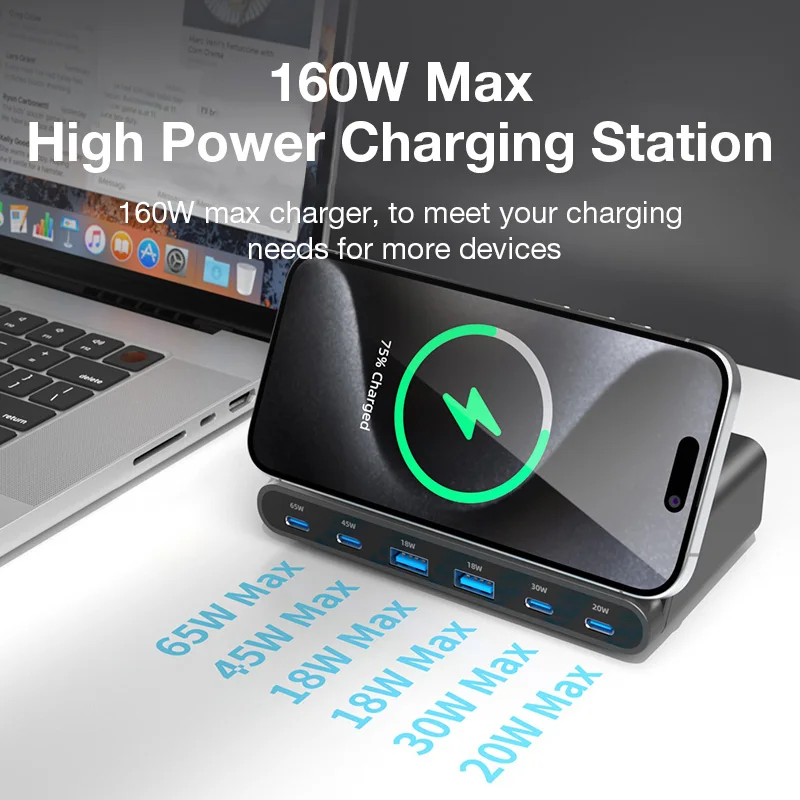 BlitzWolf BW-S27 160 Вт 6-портовое USB PD настольное быстрое зарядное устройство 2USB-A + 4USB-C PD3.0