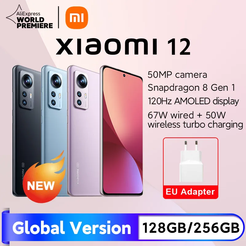 【Estreia Mundial】versão global xiaomi 12 smartphone 128gb/256gb nfc snapdragon®8 gen 1 núcleo octa 120hz 67w câmera 50mp wifi 6