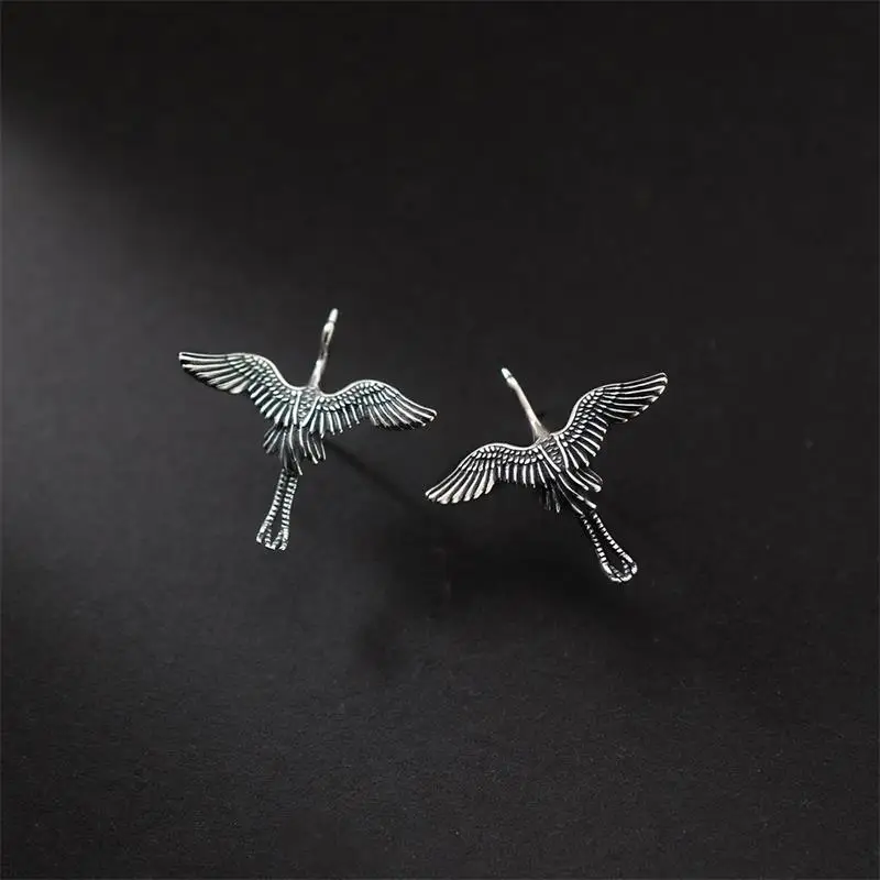 

MEYRROYU Vintage Thai Silver Flying Crane Ear Stud Earrings For Women Girl New Fashion Jewelry Party Gift pendientes mujer