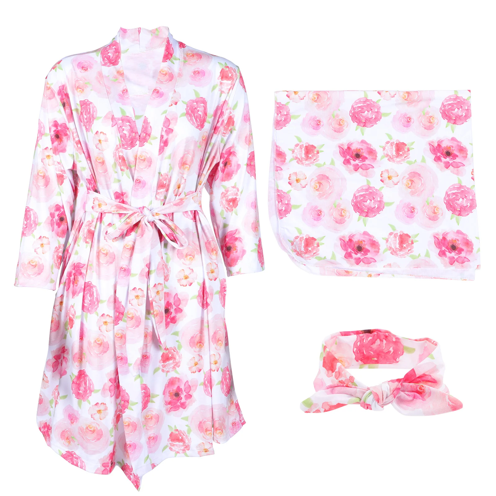 

1 Set Mommy Robe Maternity Robe Baby Swaddle Blanket Headband for Mom and Baby