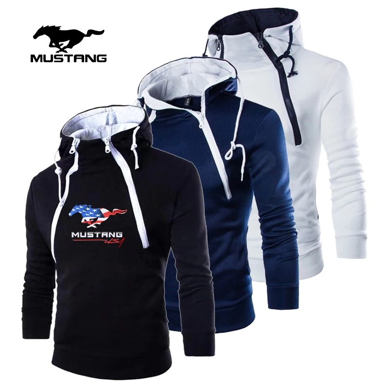 

Men's Printing Hoodie Solid Color Windproof Motorcycle Wear for Male Spring Fall Long Sleeve Double-stranded Zipper Sweatshirt