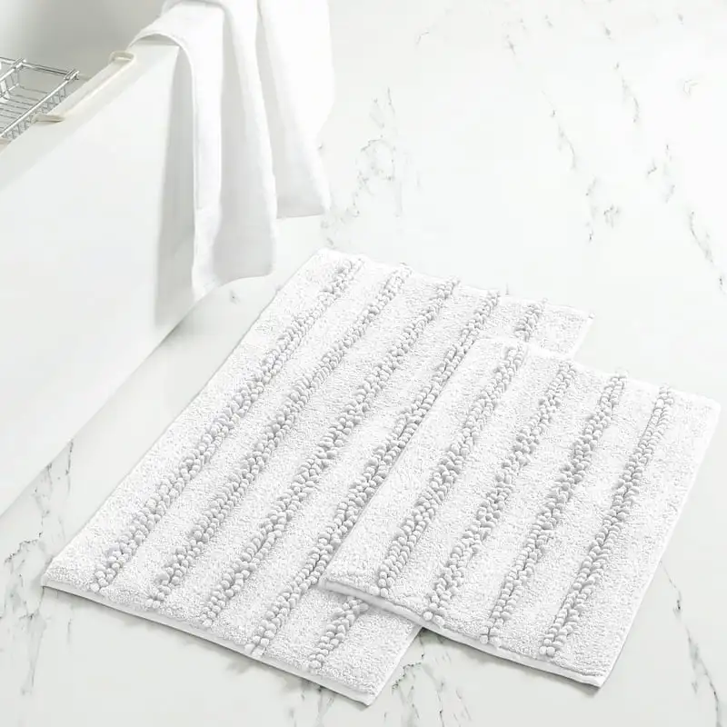 

Pack Microfiber Chenille Bath Mat, 17" x 24" and 21" x 34", White