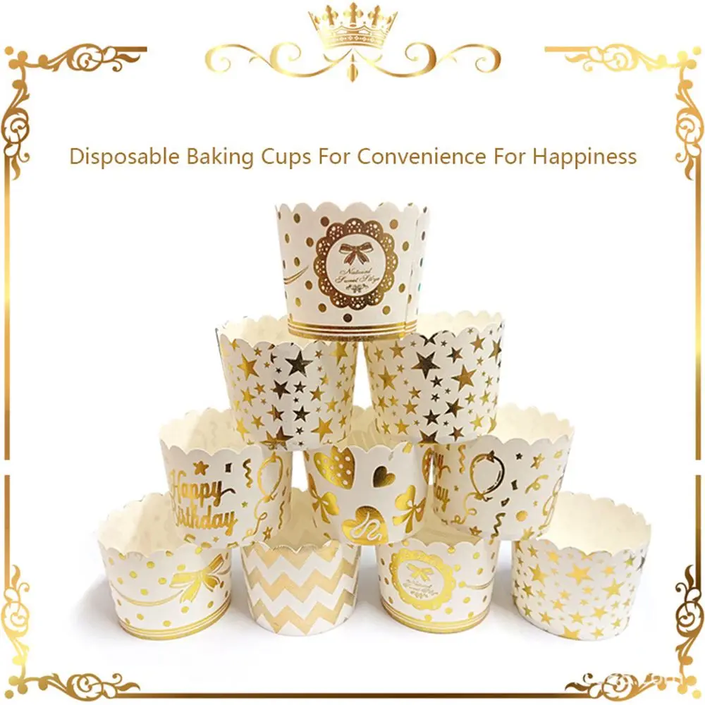 

50Pcs DIY Cake Liner Coated Gold Silver Muffin Cupcake Liners Baking Mold Cupcake Wrappers Cupcake Paper Cups