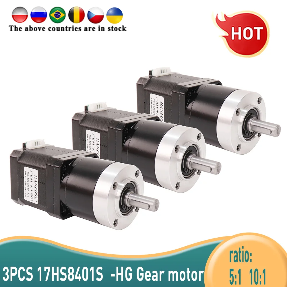 

3pcs Nema17 High precision reduction motor Gear ratio 5-1 10-1 Planetary Gearbox stepper motor 17HS8401S-HG for 3d printer motor