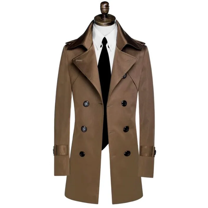 

New Spring Autumn Mens Trench Coat British Mid Length Handsome Cocoa Jaqueta Masculina Slim Business Casual Chaquetas Hombre