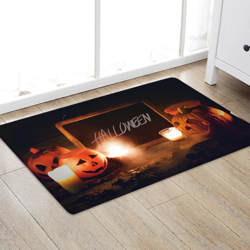 

Halloween Pumpkin Castle Funny Print Flannel Entrance Floor Mat Living Room Kitchen Carpet Bathroom Door Mat
