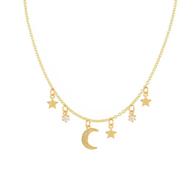 

CANNER Moon Star Zircon Necklace For Women 925 Sterling Silver Jewelry Charming Pendant Chain 18K Choker Bijoux Collar Joyero