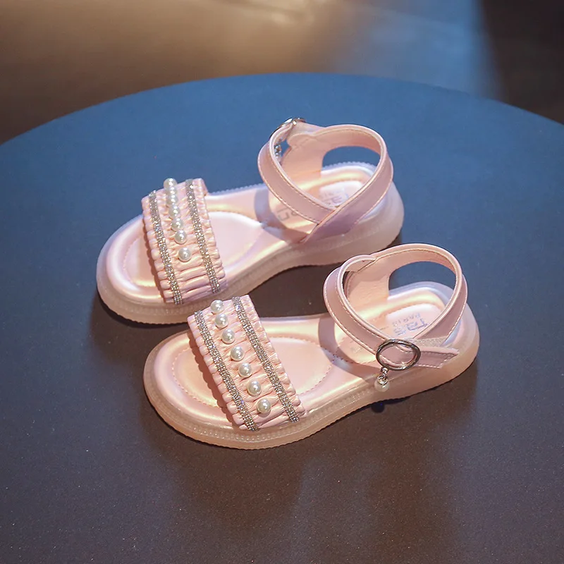 26-36 Summer Girls Pink Sandals Soft Sole Baby Pearl Princess Shoes for Kids Girls Beach Shoes Open Toe Sandals for Girls tenis