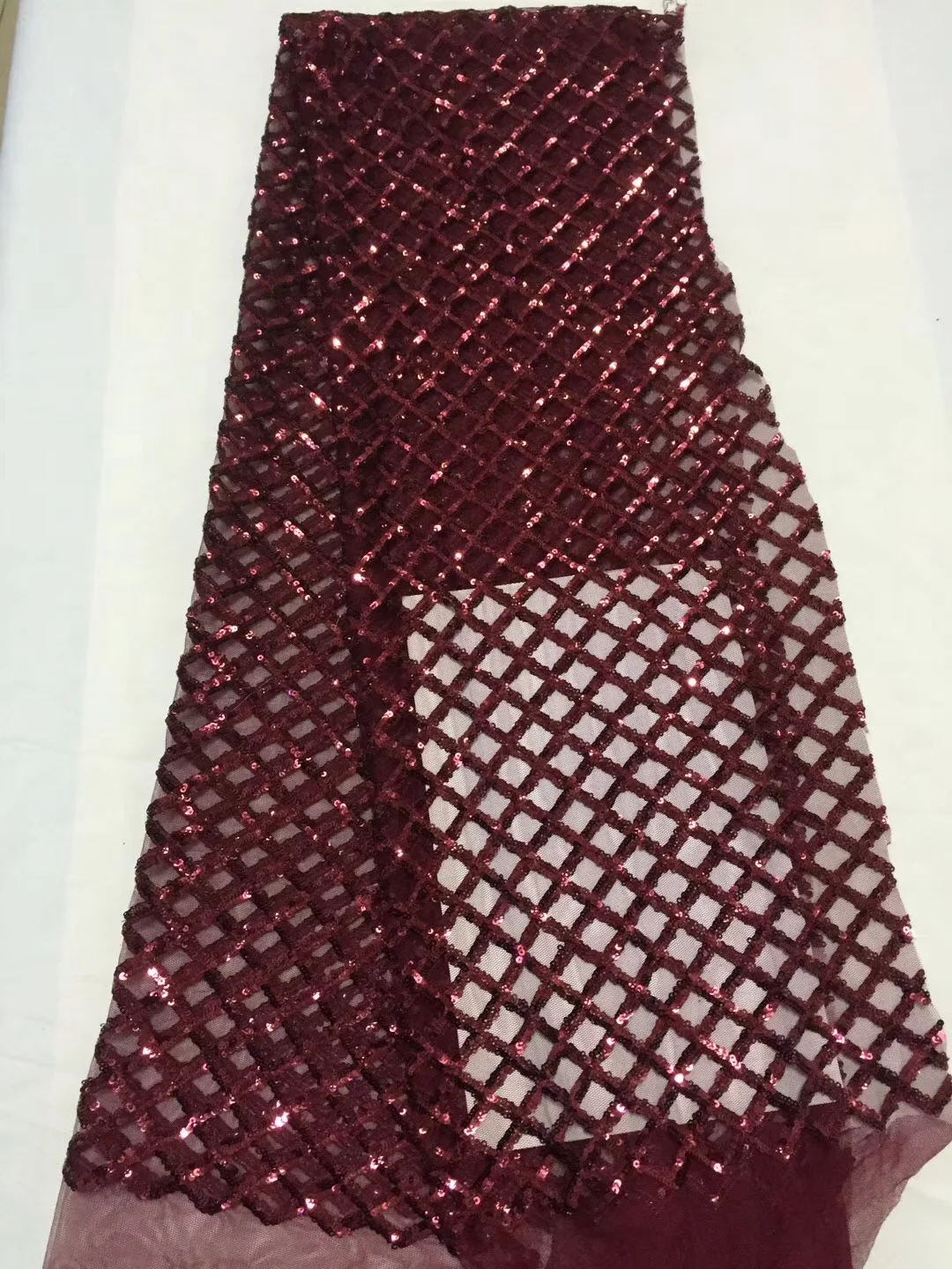 

2021 Latest Wine Tulle Lace Fabric High Quality African Lace Fabric with Beads Lace Material for Bridal Lace Ribbon ALC-CD003