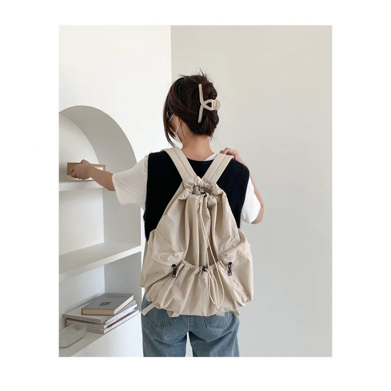 

Fashion Ruched Drawstring Backpacks for Women Aesthetic Nylon Fabric Women Backpack Light Weight Students Bag Travel Female Bag